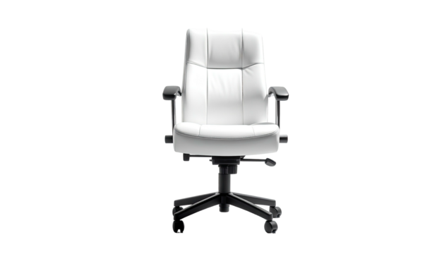 White leather office chair, black base, center shot, isolated - Powered by Adobe