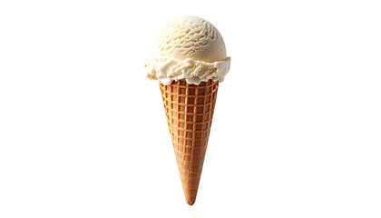 Creamy vanilla scoop on a crisp waffle cone, stark black