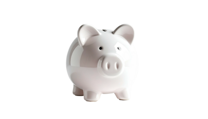 Ceramic piggy bank, white, isolated against black background