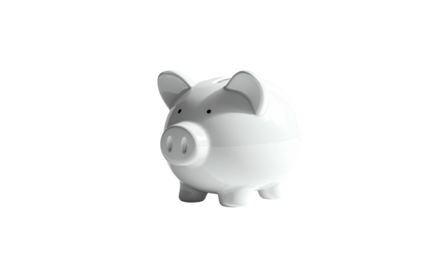 Glossy, white piggy bank isolated on a black background