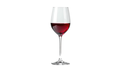Red wine in elegant glass; tall stem, against black background
