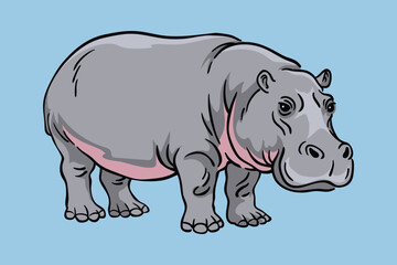hippopotamus Illustration, Wildlife Animal Line Art Drawing Vector