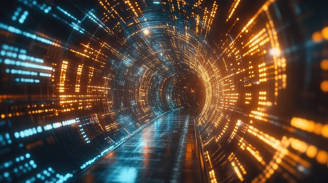 Digital data flowing through futuristic technology tunnel