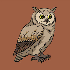 owl Illustration, Wildlife Animal Line Art Drawing Vector