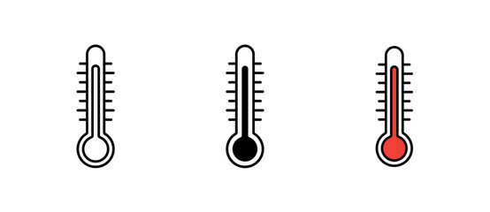 Thermometer Icon showing a clean temperature measurement symbol for medical, weather and health monitoring, with stroke, filled and colored icon vector illustration.