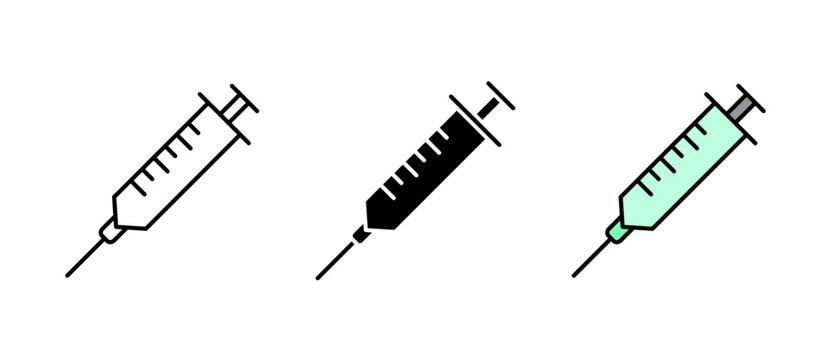 Syringe Icon showing a clean medical injection symbol for vaccination, immunization and healthcare use, with stroke, filled and colored icon vector illustration for UI/UX. - Powered by Adobe