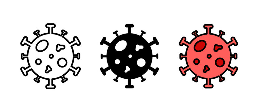 Virus Icon showing a simple microbe and infection symbol for medical, biology and health graphics, with stroke, filled and colored icon vector illustration suitable for UI/UX.