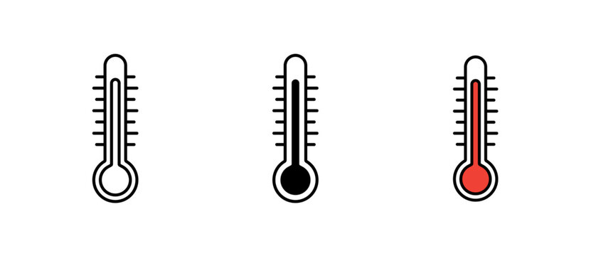 Thermometer Icon showing a clean temperature measurement symbol for medical, weather and health monitoring, with stroke, filled and colored icon vector illustration.