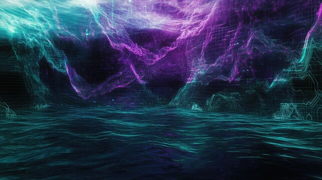 Abstract digital landscape showing futuristic cyberspace and data flow - Powered by Adobe