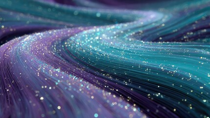 Flowing fiber optics light with purple and teal strands