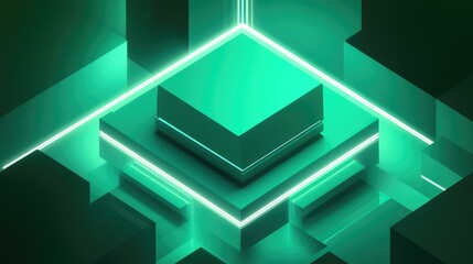 Data processing cube with glowing neon lines