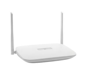 White wireless router with two antennas transparent background cutout png