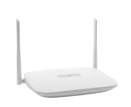 White wireless router with two antennas transparent background cutout png - Powered by Adobe