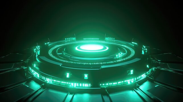 Futuristic glowing techno platform with neon green light