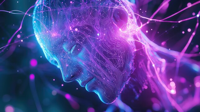 Artificial intelligence processing data in a futuristic brain