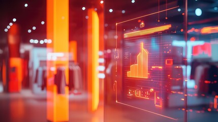 Fototapeta na wymiar Retail store displaying futuristic data analytics interface