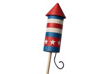 Usa patriotic firework rocket celebrating fourth of july national holiday with red, white, and blue colors and stars decoration