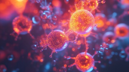 Glowing virus cells spreading disease and infection