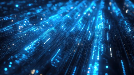 Digital data flowing through abstract circuit board network