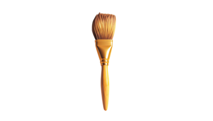 Paintbrush with tan bristles, golden handle on black backdrop
