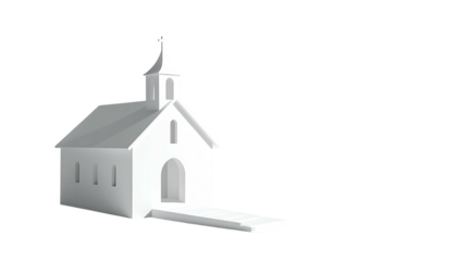 Small white chapel on a black background, simple lines