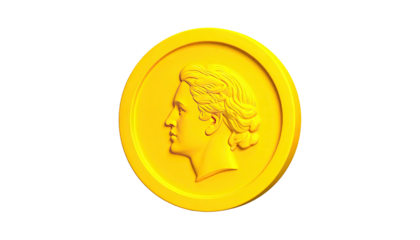 Gold coin with relief of a profile portrait on a black background