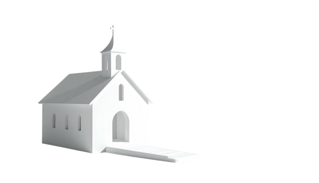 Small white chapel on a black background, simple lines