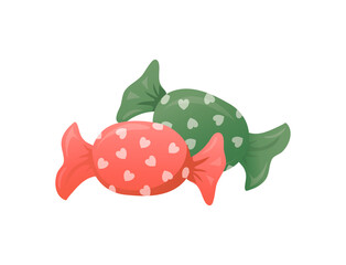 candies in red and green wrappers isolated on transparent background .