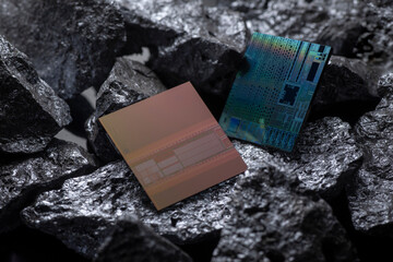 optical lithography die chip and silicon metal chunks