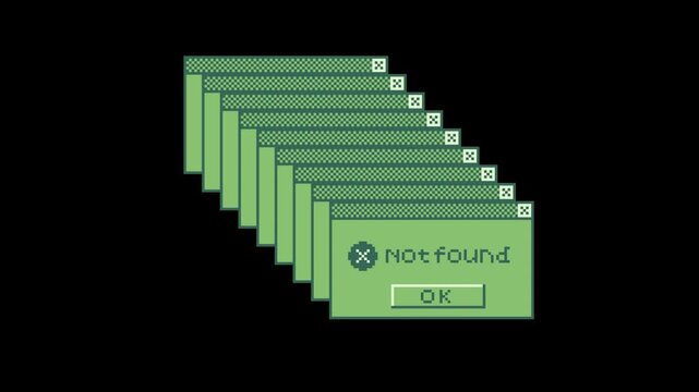 ドット絵のエラーウインドウが連続で出現するアニメーション,透過背景,緑
