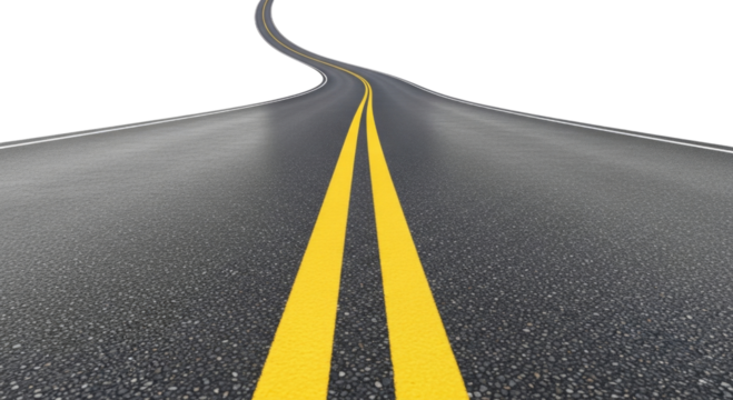 Winding asphalt road with yellow lines transparent background cutout png - Powered by Adobe