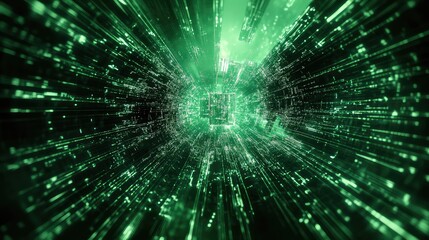 Digital data streaming through futuristic cyberspace tunnel