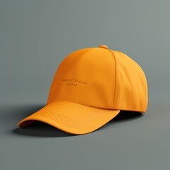 A vibrant orange cap with a sleek design, featuring minimalistic text, set against a smooth grey background.