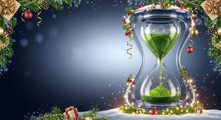 an abstract form of a surreal hourglass in a sparkling New Year's setting . Generative AI