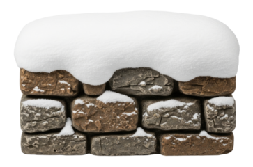 Snow covered stone wall section transparent background cutout png