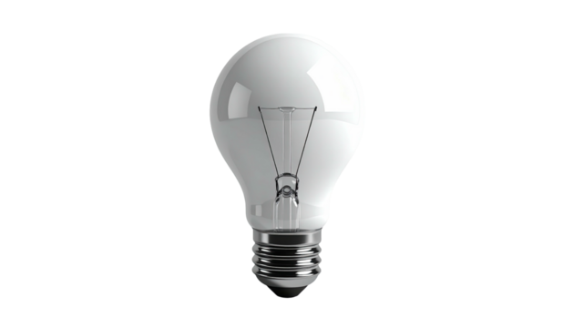 Isolated lightbulb; filament visible against pure black backdrop