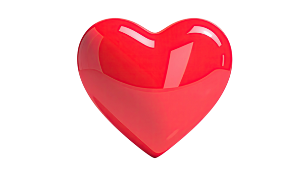 Glossy, red heart with a soft shadow, isolated on black