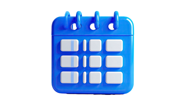 Blue calendar icon with white blocks isolated on black backround