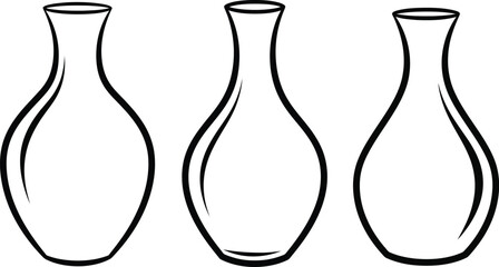 Simple sketch of three elegant vases in a black and white line drawing