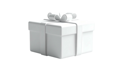 A white gift box with ribbon on black background