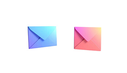 Two softly lit envelopes, one blue, one pink, on black