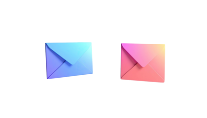 Two softly lit envelopes, one blue, one pink, on black