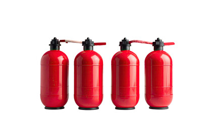 Four red, cylindrical bottles with levers, black background