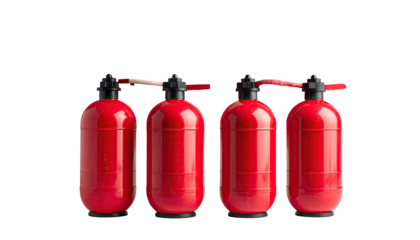 Four red, cylindrical bottles with levers, black background