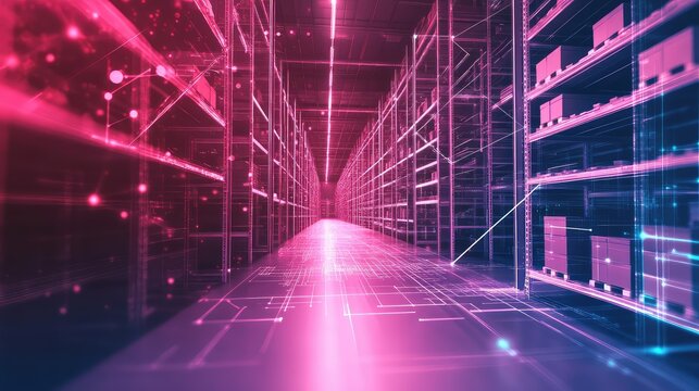 Digital warehouse managing smart logistics and data network - Powered by Adobe