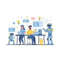 Fototapeta premium Teamwork with Robot Data Analysis and Collaboration in the Modern Workplace