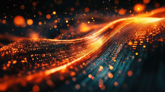 Digital data flowing across futuristic technology network particles