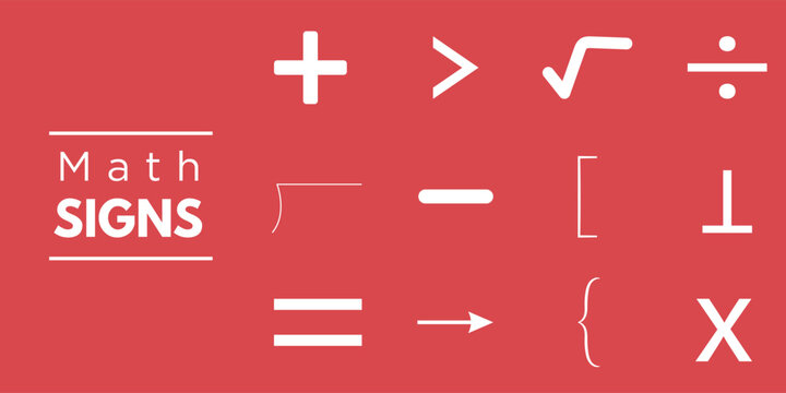 Math signs icon set white mathematical symbols plus minus multiply divide on red background vector illustration
