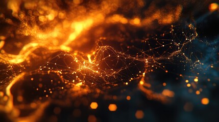 Digital network connecting glowing particles data technology background