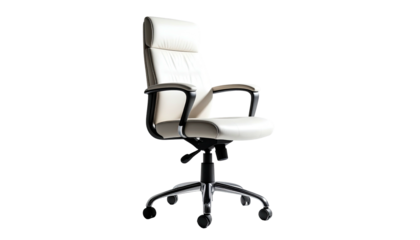 Cream office chair on black with a chrome base and armrests